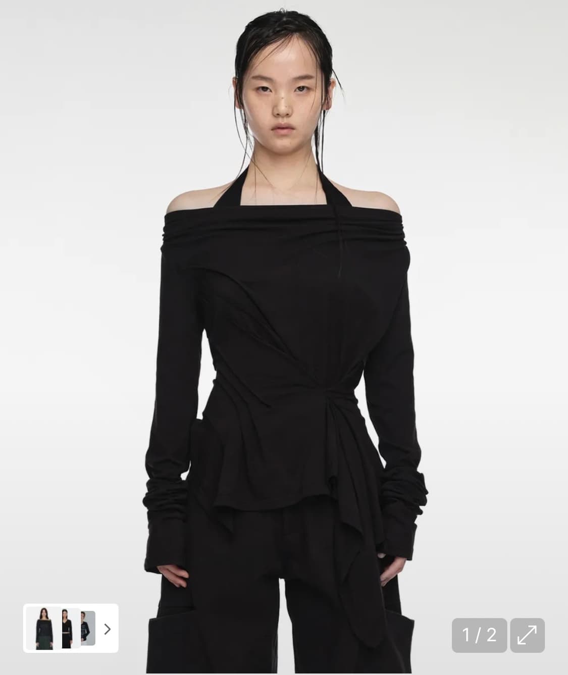 나체 INCLINE DRAPING LONG SLEEVE BLACK 상품이미지1