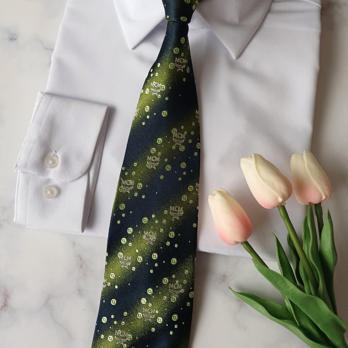엠씨엠 실크 그린 로고 패턴 넥타이 9.1cm A+등급 A19636엠씨엠 상품이미지6