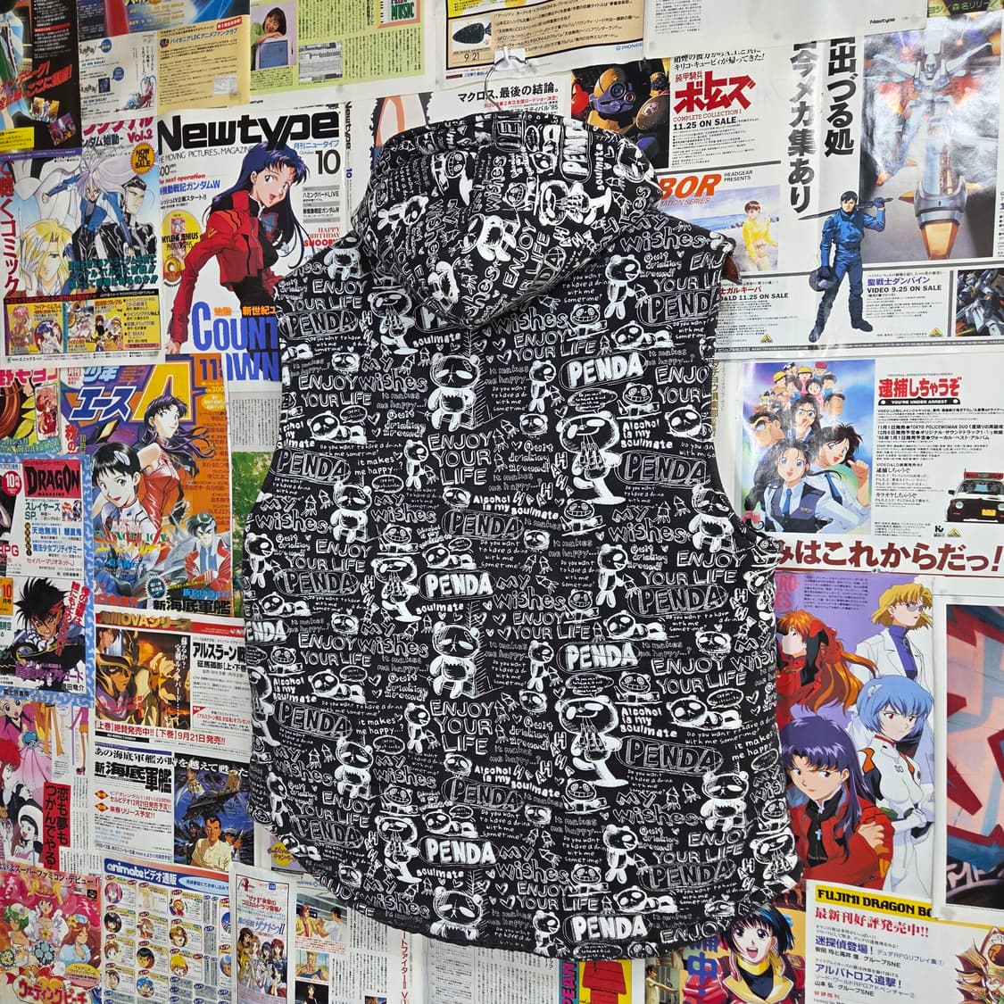 빈티지 레터링 블랙 후드 누빔 베스트 점퍼 상품이미지4