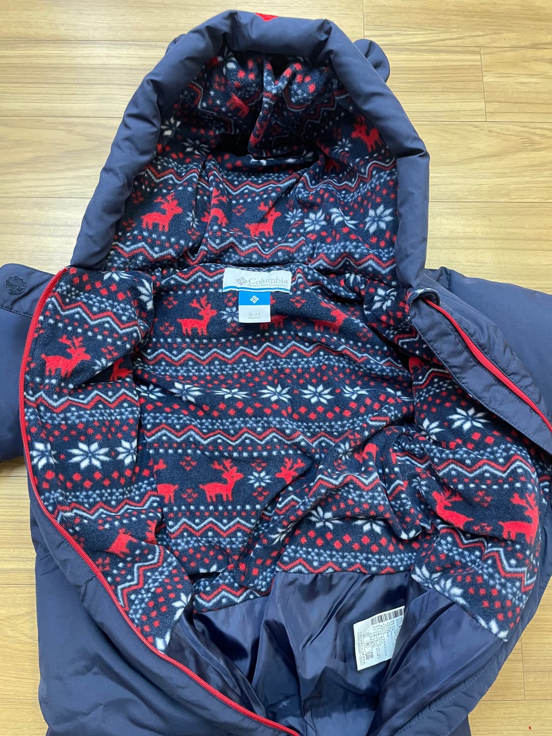 콜롬비아 아기 우주복 24M 판매합니다. 네이비 색상에 모자에 귀여운 귀 상품이미지4