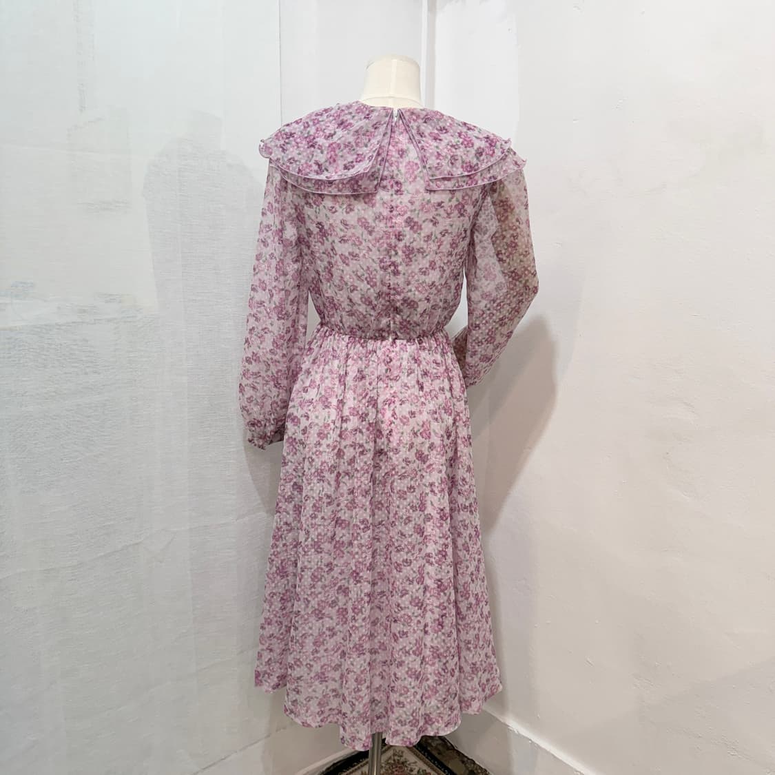 일본빈티지 연보라 플라워 꽃무늬 롱원피스 스카프 롱드레스 3527 상품이미지6