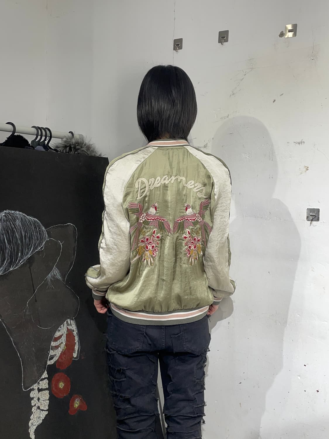 일본빈티지 사틴 자수 스카잔 오리엔탈 스카쟌 M 상품이미지5