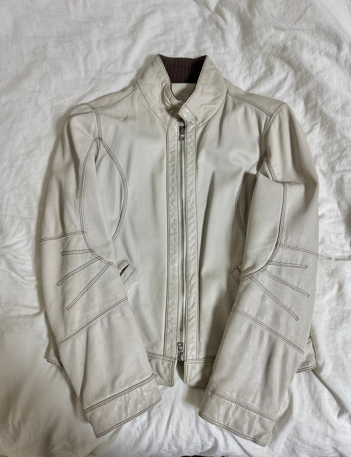 재패니즈 빈티지 절개 스티치 레더 자켓 상품이미지1