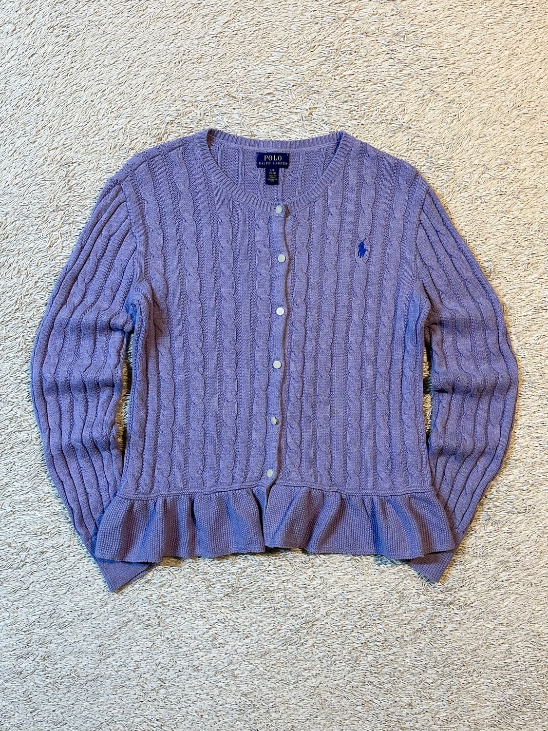 폴로 랄프로렌 걸즈 케이블 코튼 페플럼 가디건 라벤더 상품이미지1