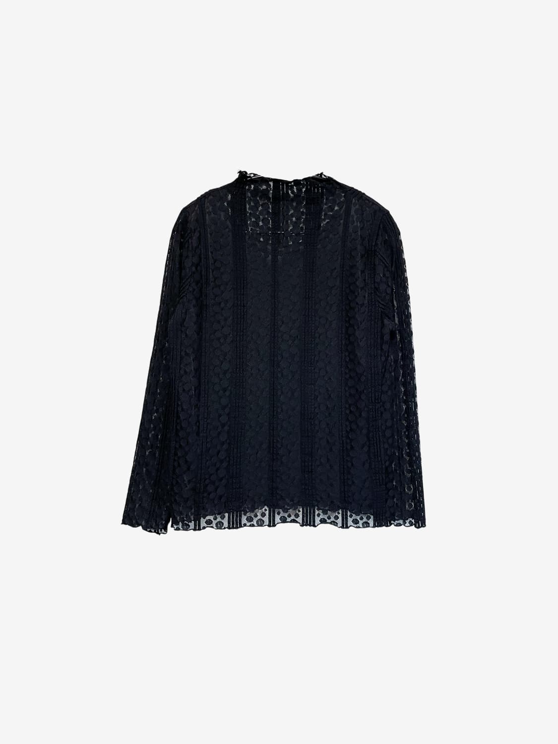 Lace Sheer Long Sleeve Blouse - Black 상품이미지4