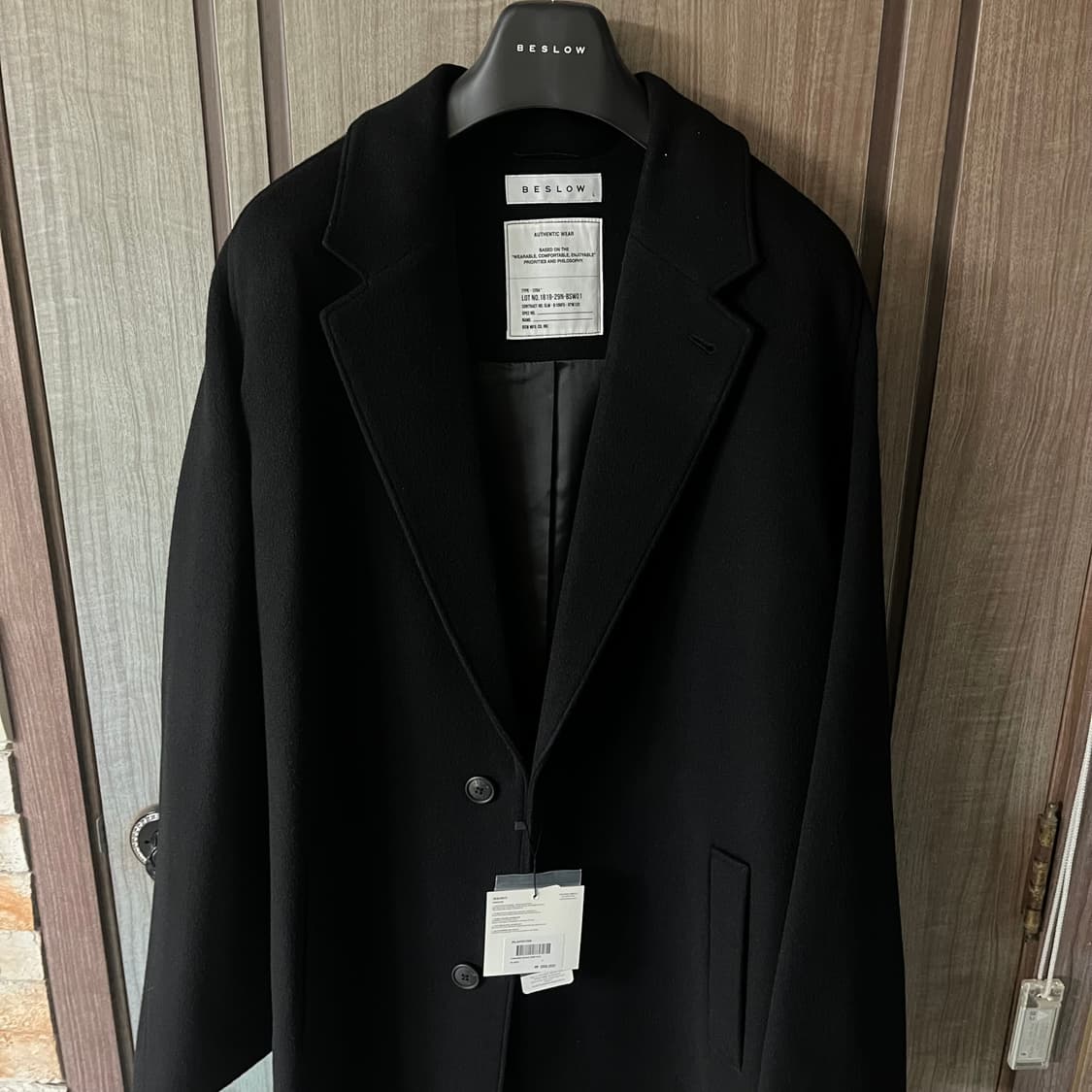 새상품(L)비슬로우 캐시미어 로브 싱글코트 블랙 상품이미지2