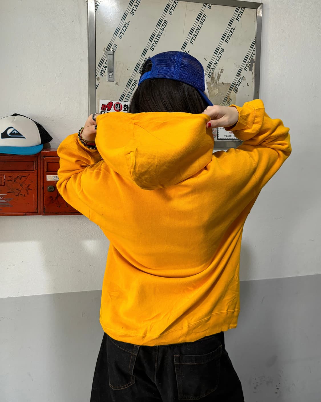 90s RUSSELL 올드스쿨 옐로우 레터링 후디  상품이미지4