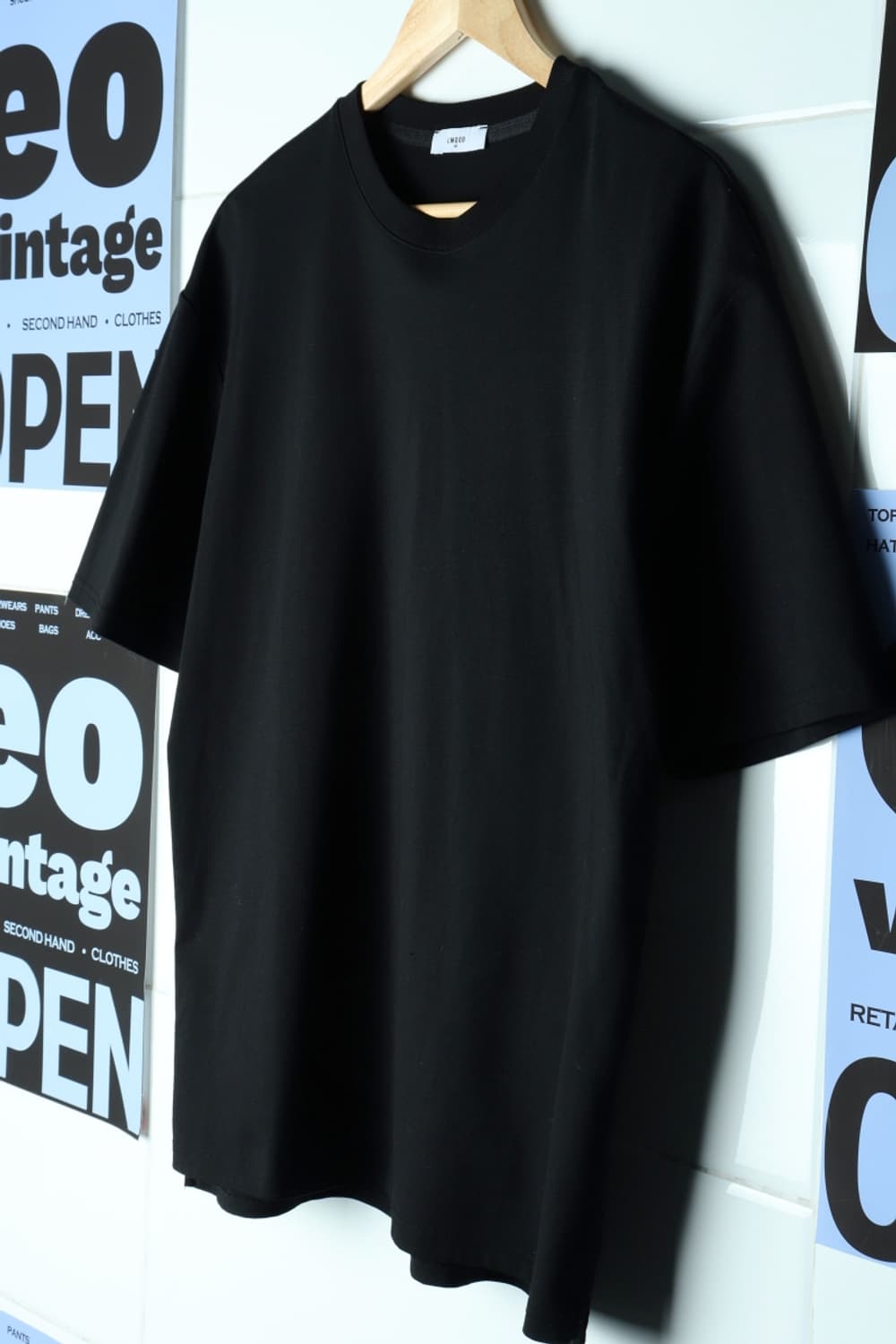 (XL-2XL) 엘무드 반팔 티셔츠 무지 박시 블랙-7AFE 상품이미지1
