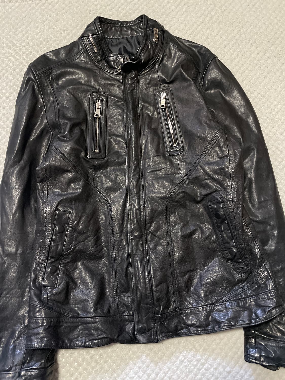 [48] 이테리 웨스턴 무드 램스킨 양가죽 절개 레더 자켓 상품이미지6