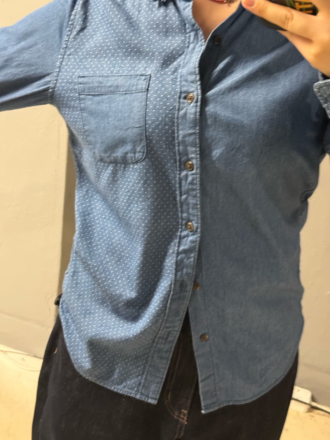dot pattern pocket denim shirt 상품이미지3