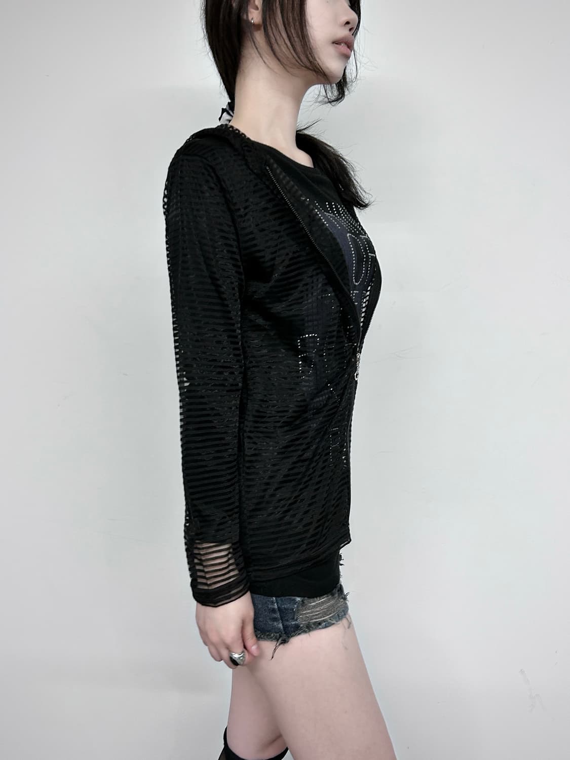 See-through Stripe Hoodie Zip-Up 상품이미지1