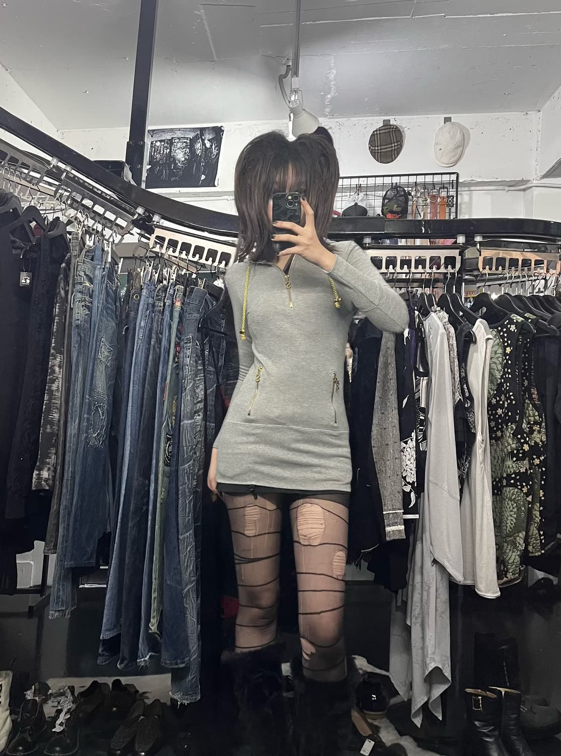 슬림핏 고양이귀 포인트 후드 원피스 상품이미지1