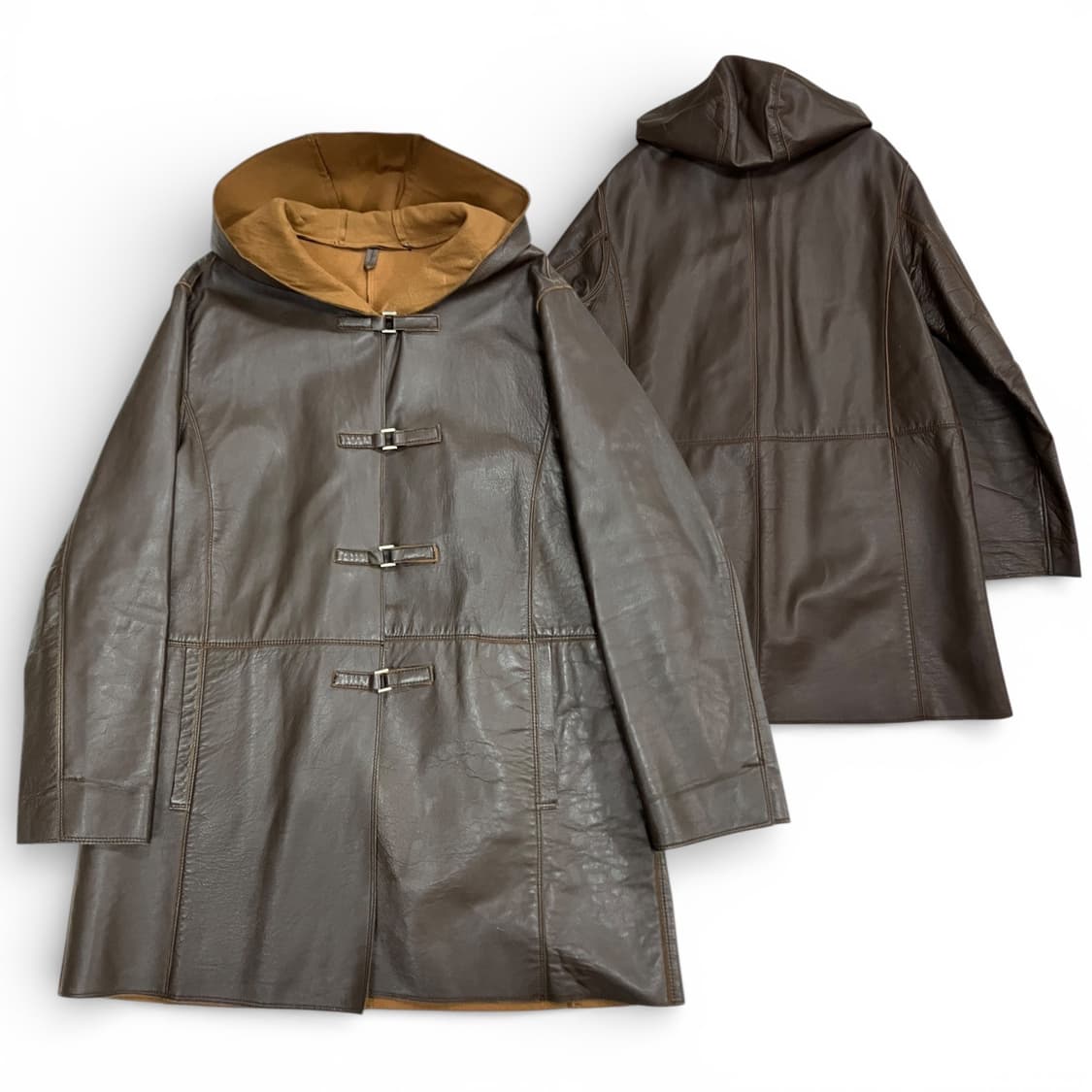 ARTICO 레더 후드 롱 자켓 M-L 상품이미지1