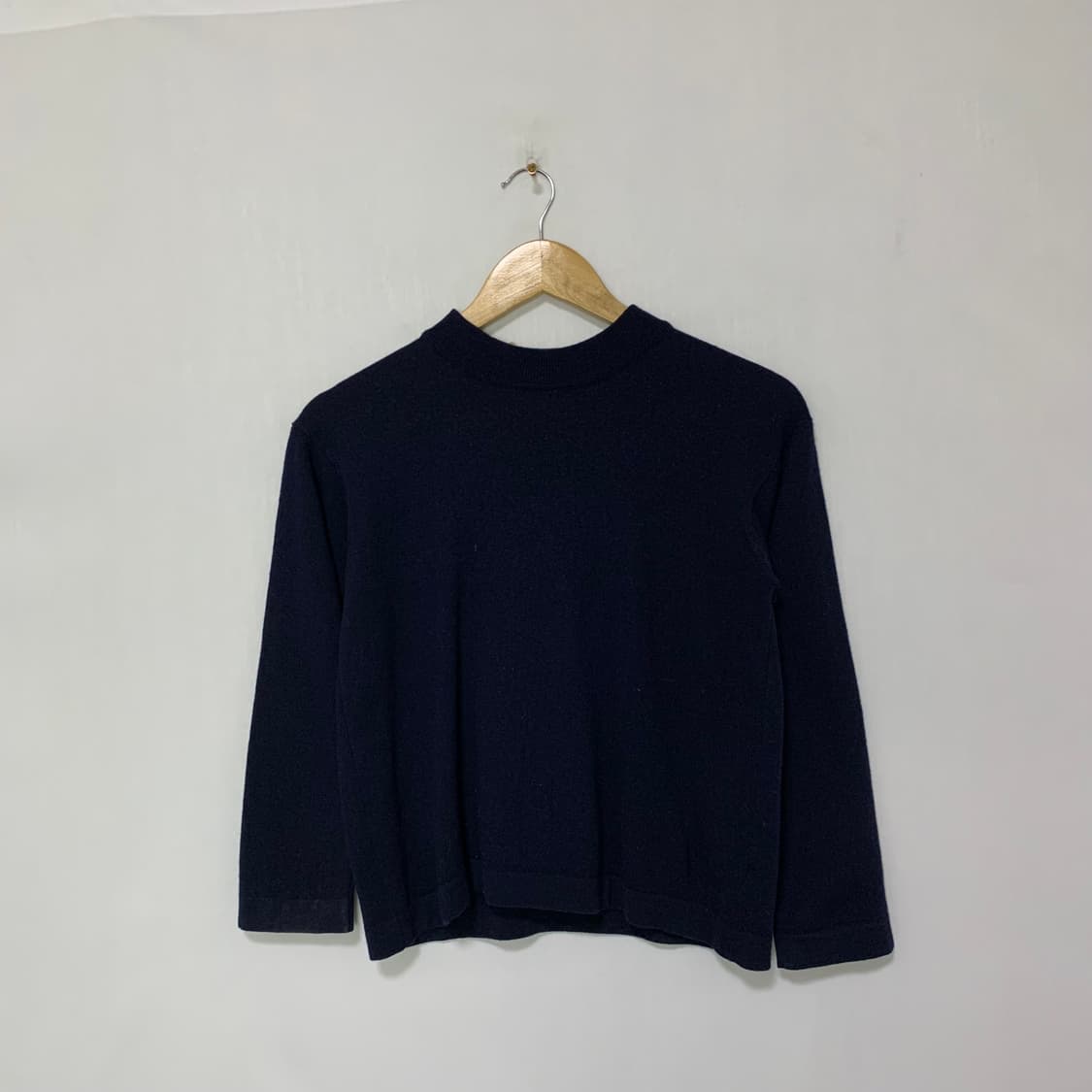 캐시미어 100% 네이비 모크넥 7부 소매 크롭 여성 이태리 빈티지 니트 상품이미지1