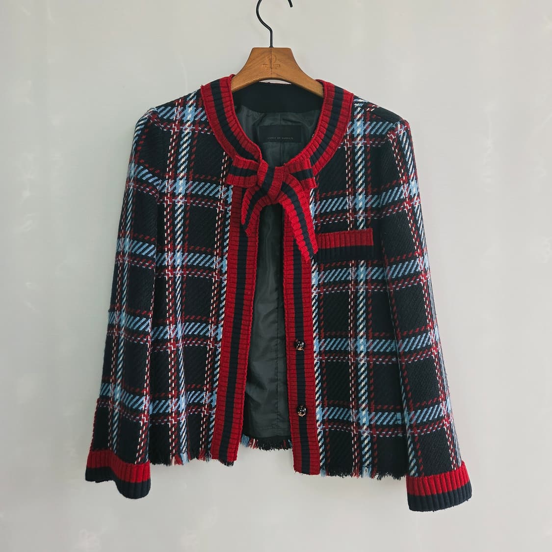 [VOICE OF VOICES] 보브 오픈자켓 체크 트위드 리본 자켓 상품이미지1