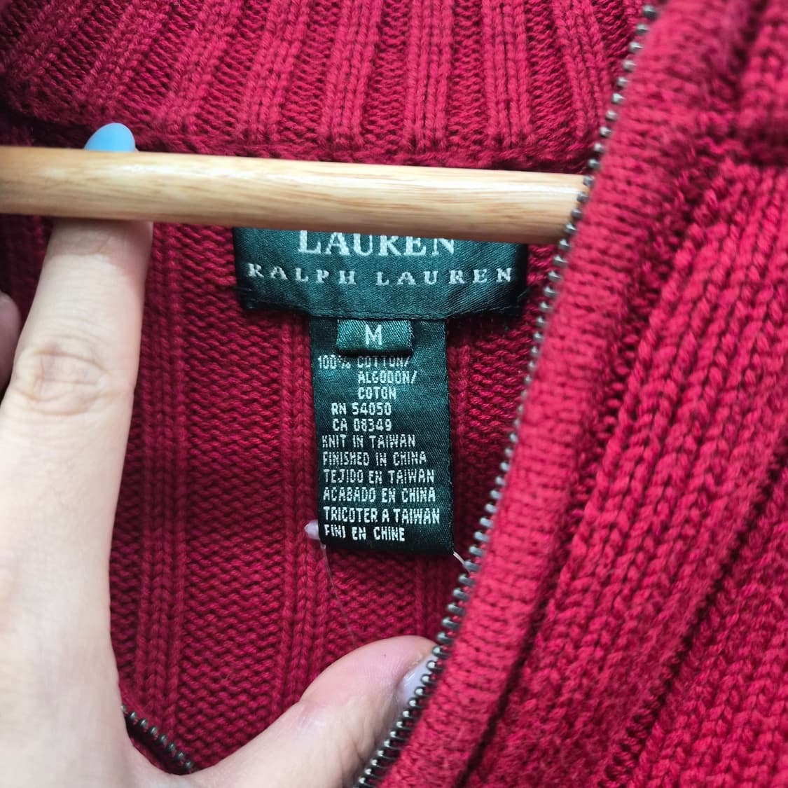 폴로 랄프로렌 레드 하프넥 니트 집업 남성 L 상품이미지3