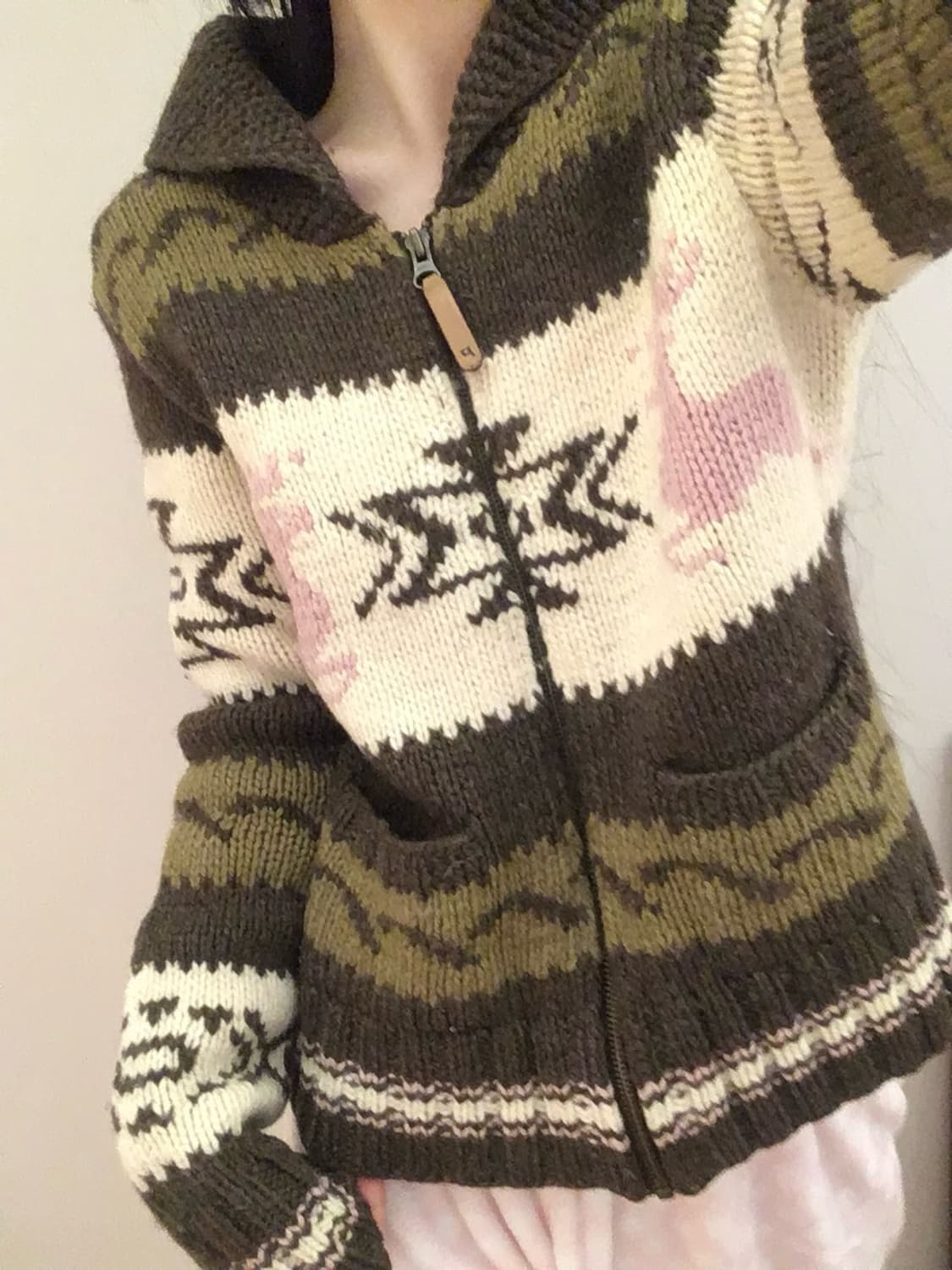 카키핑크 사슴 노르딕 코위찬 니트집업 모리걸 갸루 러힙 상품이미지3