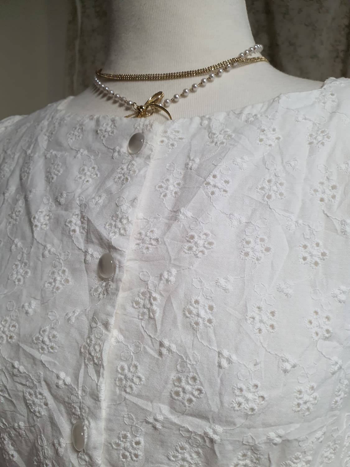 [일본빈티지] 화이트 펀칭 레이스 롱 원피스 상품이미지3