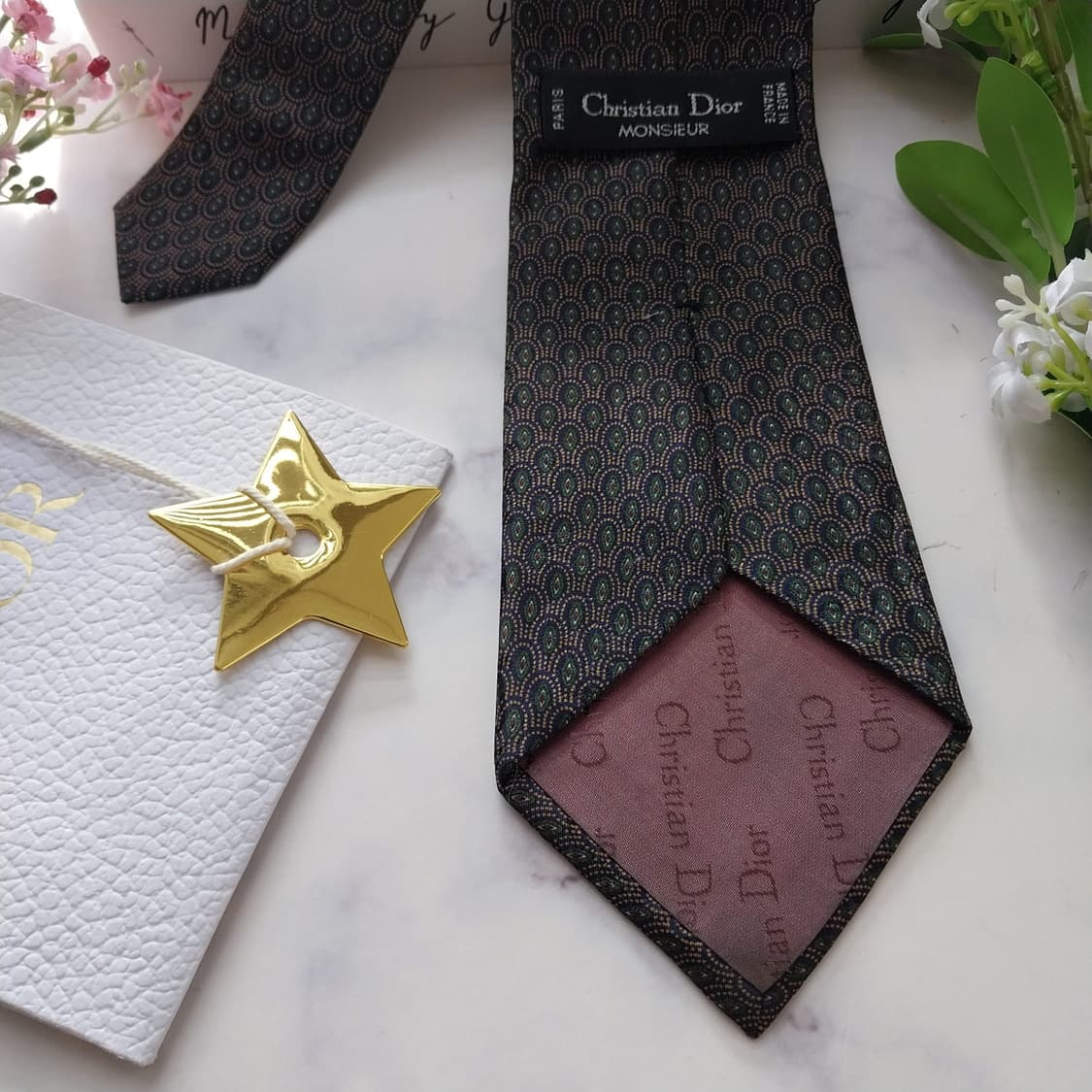 디올 실크 다크그린 공작새 패턴 넥타이 9.2cm A+등급 K1896
 상품이미지7