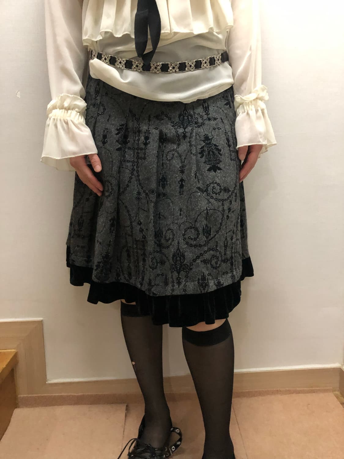 빈티지 그레이 오리엔탈 미디 스커트 상품이미지1