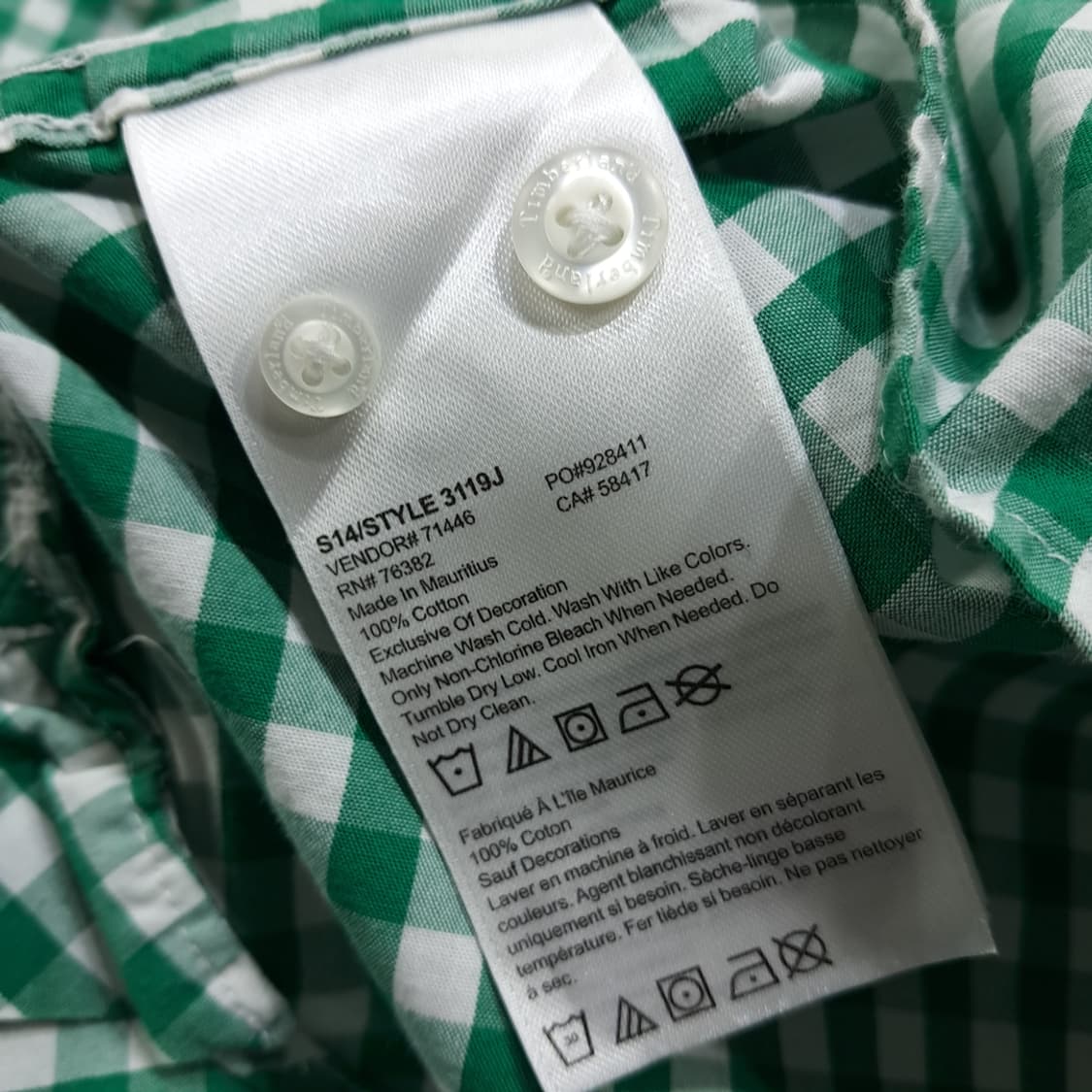 CL730 XL 팀버랜드 클래식 깅엄체크 그린 셔츠 남방 상품이미지6