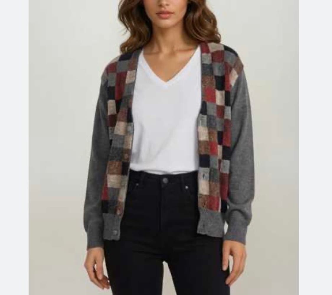 YSL 입생로랑 여성 체커블록 울 브이넥 가디건 _ 차콜 상품이미지10