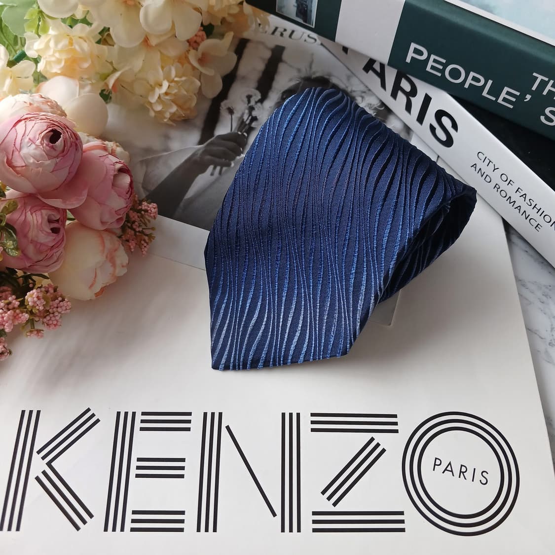 겐조 실크 블루 웨이브 자카드 넥타이 9cm S~A+등급 E897
 상품이미지2