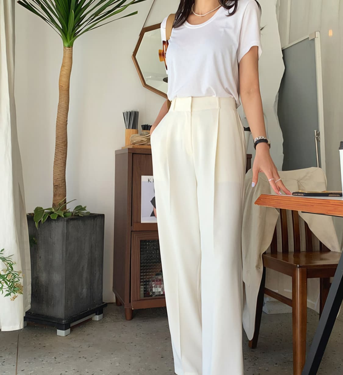 화이트 펀틱 슬랙스 팬츠 상품이미지3