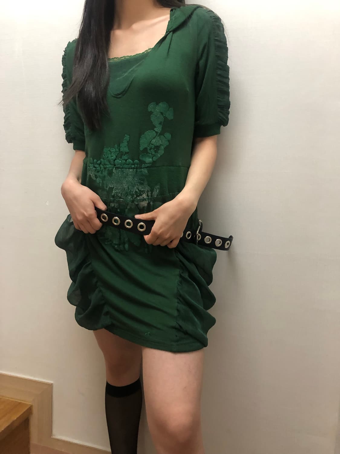 빈티지 그린 오리엔탈 후디 원피스 상품이미지8