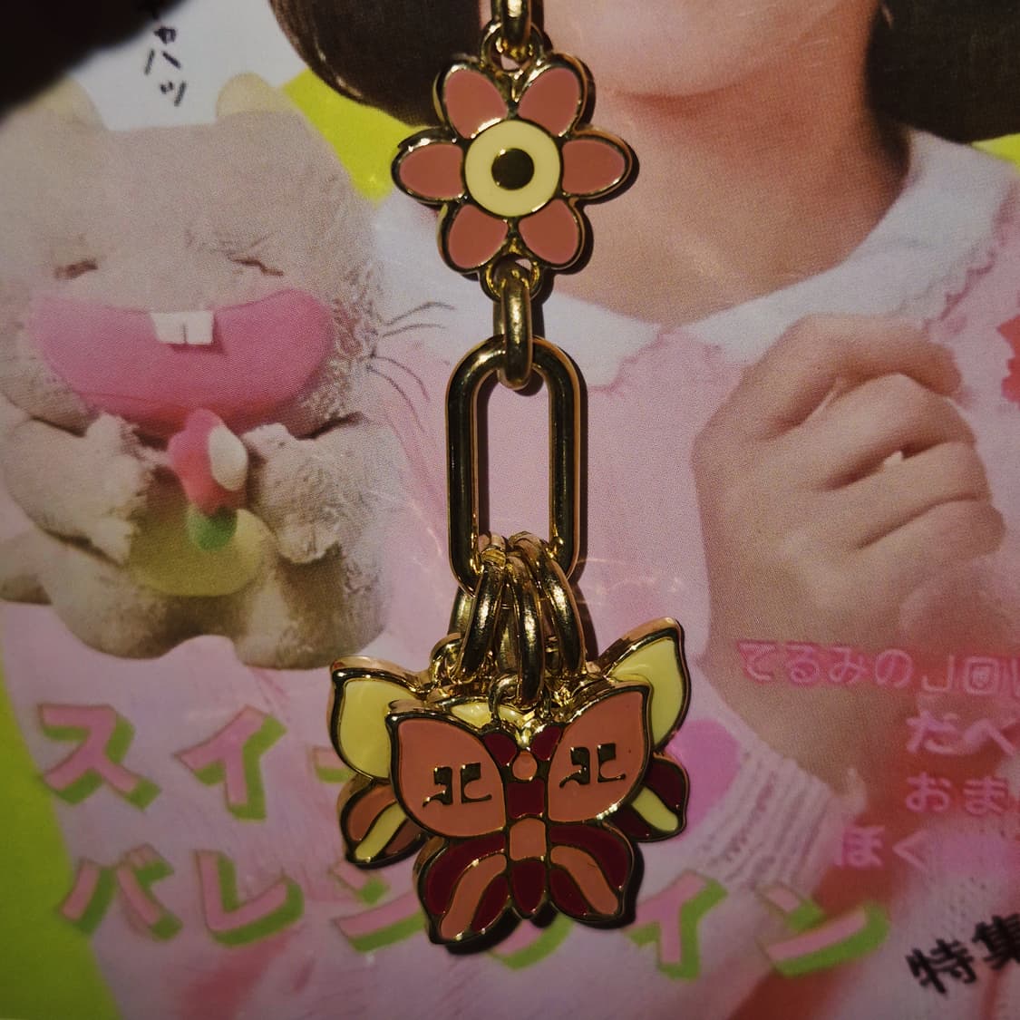 90s 꾸레쥬 에나멜 꽃잎&나비 레이어드 키링 상품이미지10