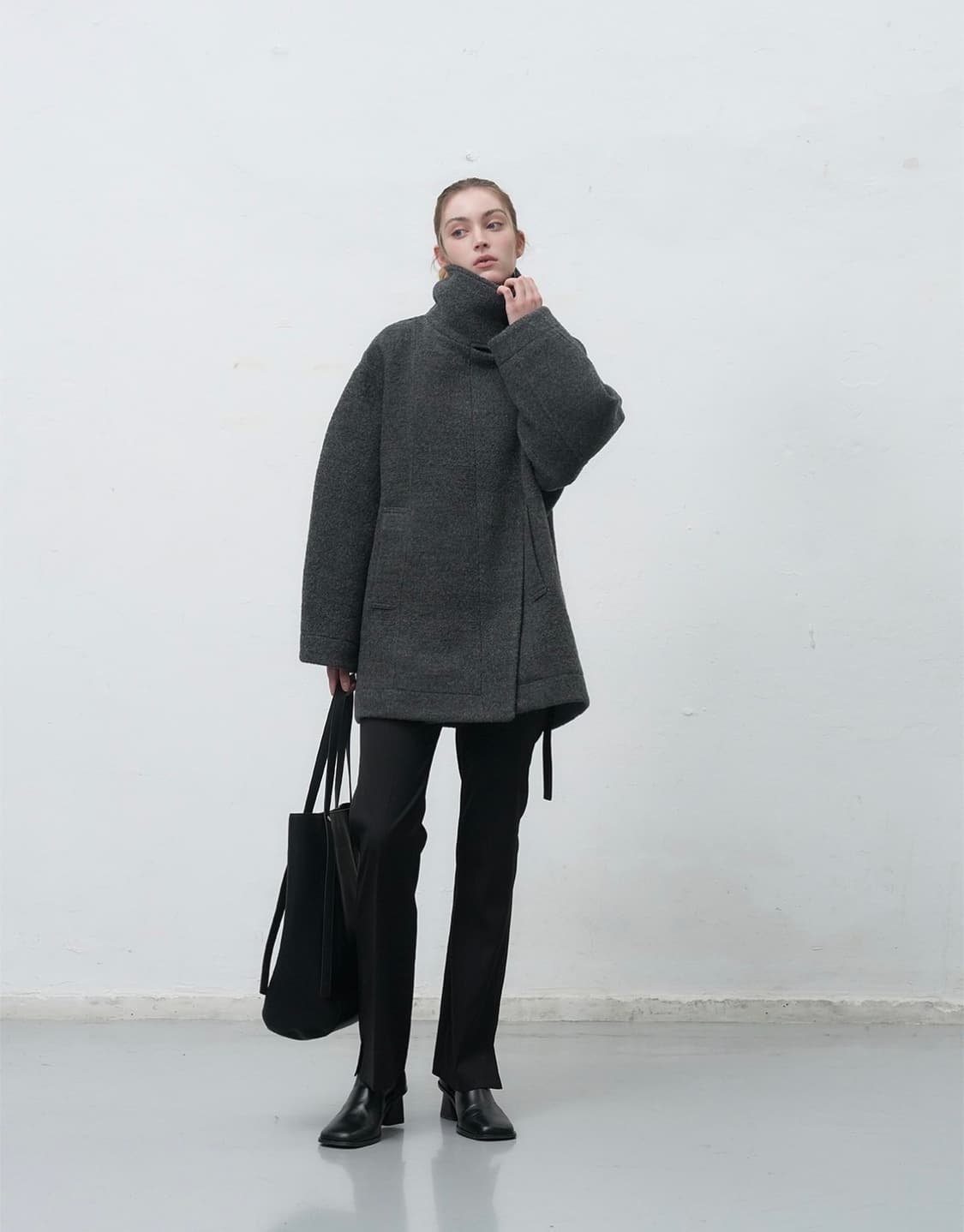 제너럴 아이디어 울부클 하프코트 차콜 상품이미지2