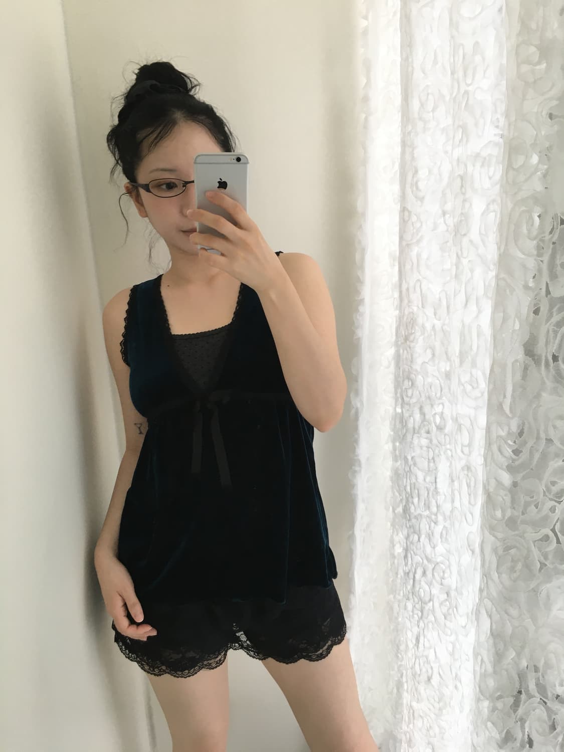 teal velvet ribbon top 상품이미지2