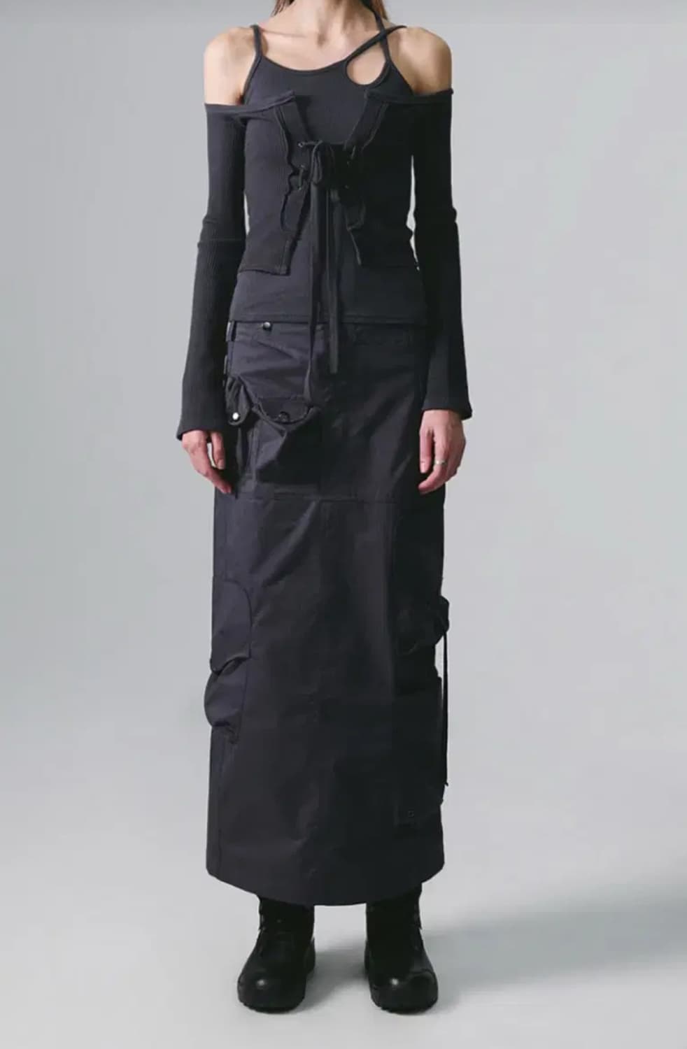 nache 나체 스트랩 카고 맥시 스커트 롱 스커트 차콜 챠콜 상품이미지1