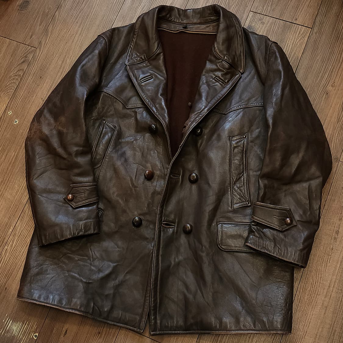 80s 프렌치 레더 카코트 카우하이드 반스토머 양털 랜치 코트 L 상품이미지10