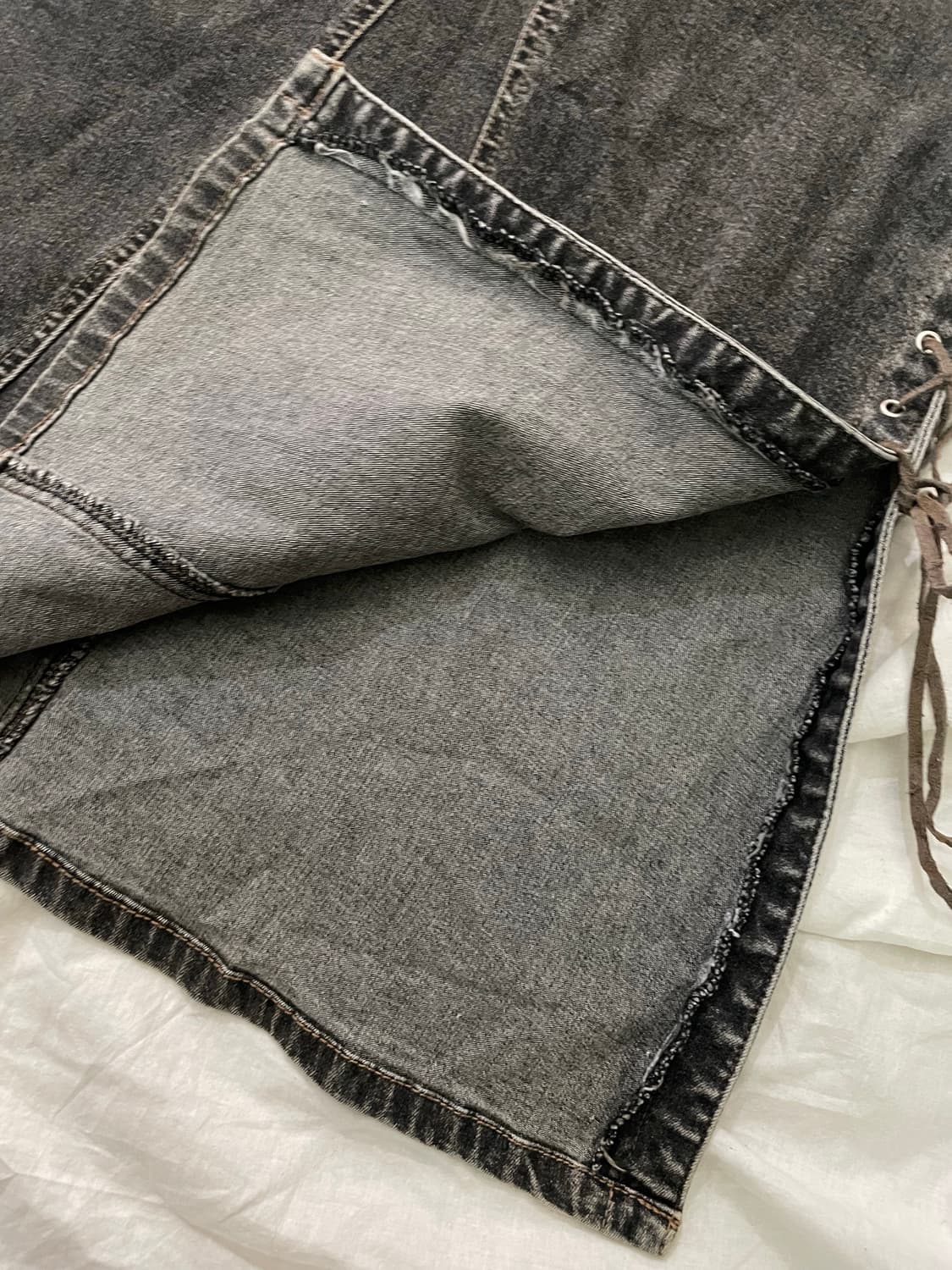 빈티지 레이스업 워싱 데님 롱스커트 상품이미지4