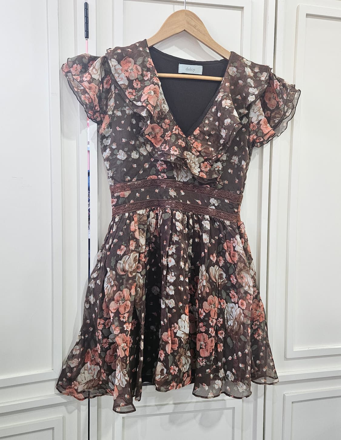 초코 플라워 프릴 쉬폰 원피스 상품이미지2