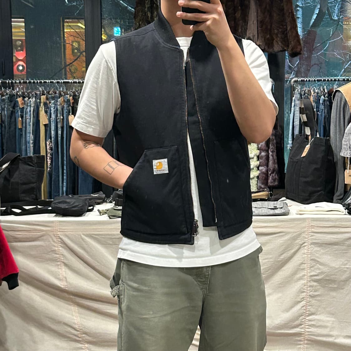 M) 칼하트 블랙 덕캔버스 워크 베스트 조끼 2way 지퍼 상품이미지10