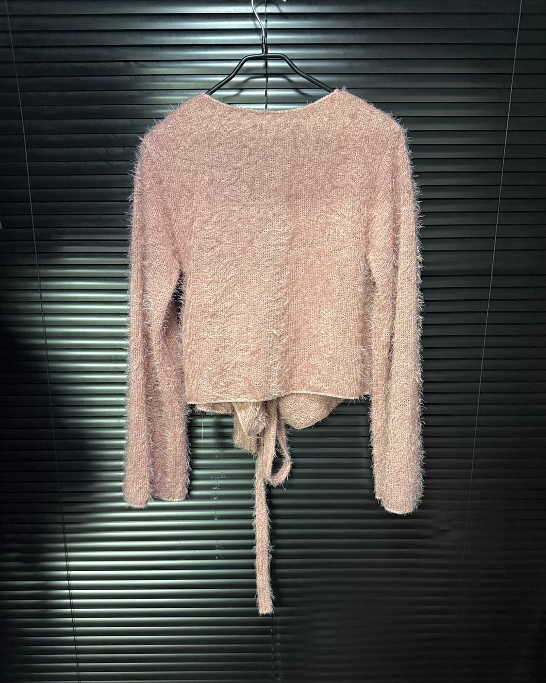 새벽 털 부클 니트 핑크 끈 랩 긴팔 니트 가디건 브이넥 갸루 로리걸 상품이미지4