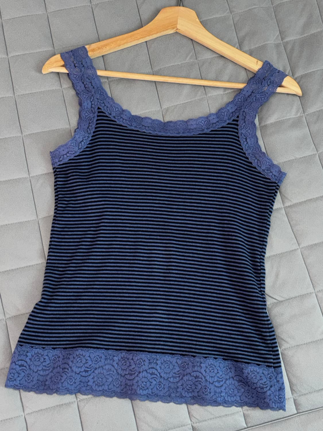 빈티지 퍼플 레이스 스트라이프 슬리브리스 상품이미지1