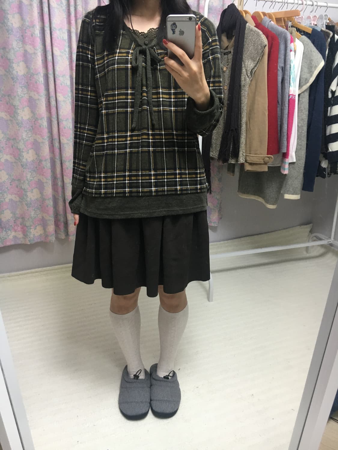 카키 체크 롱 슬리브 상품이미지3