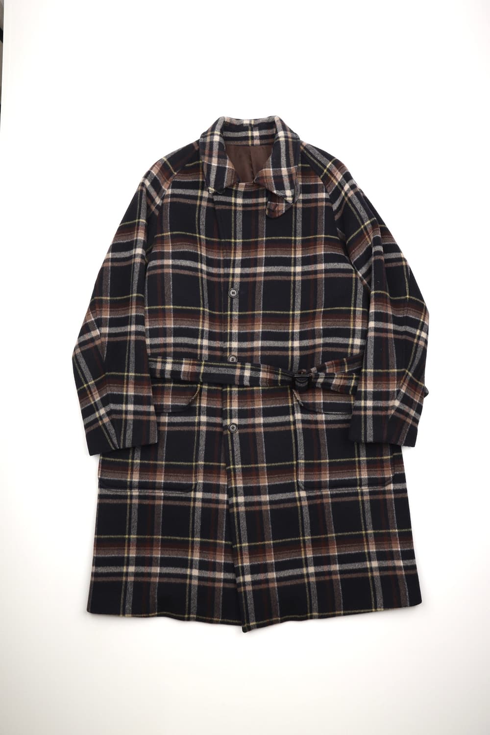 Shirter 벨티드 울 체크 코트 체크 네이비 상품이미지1