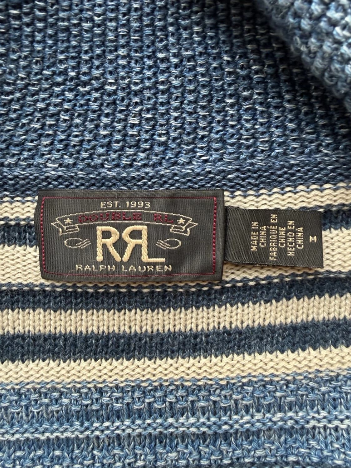 M 더블알엘 인디고 스트라이프 코튼 숄카라 가디건 상품이미지4