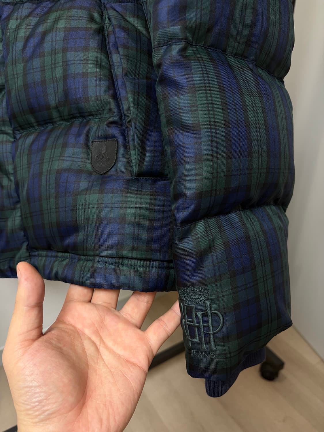 빈폴 진스 타탄체크 블랙와치 덕다운 후드 패딩 상품이미지4