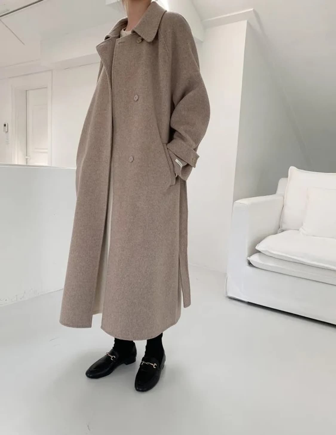 오트밀 울90핸드메이드코트 상품이미지5