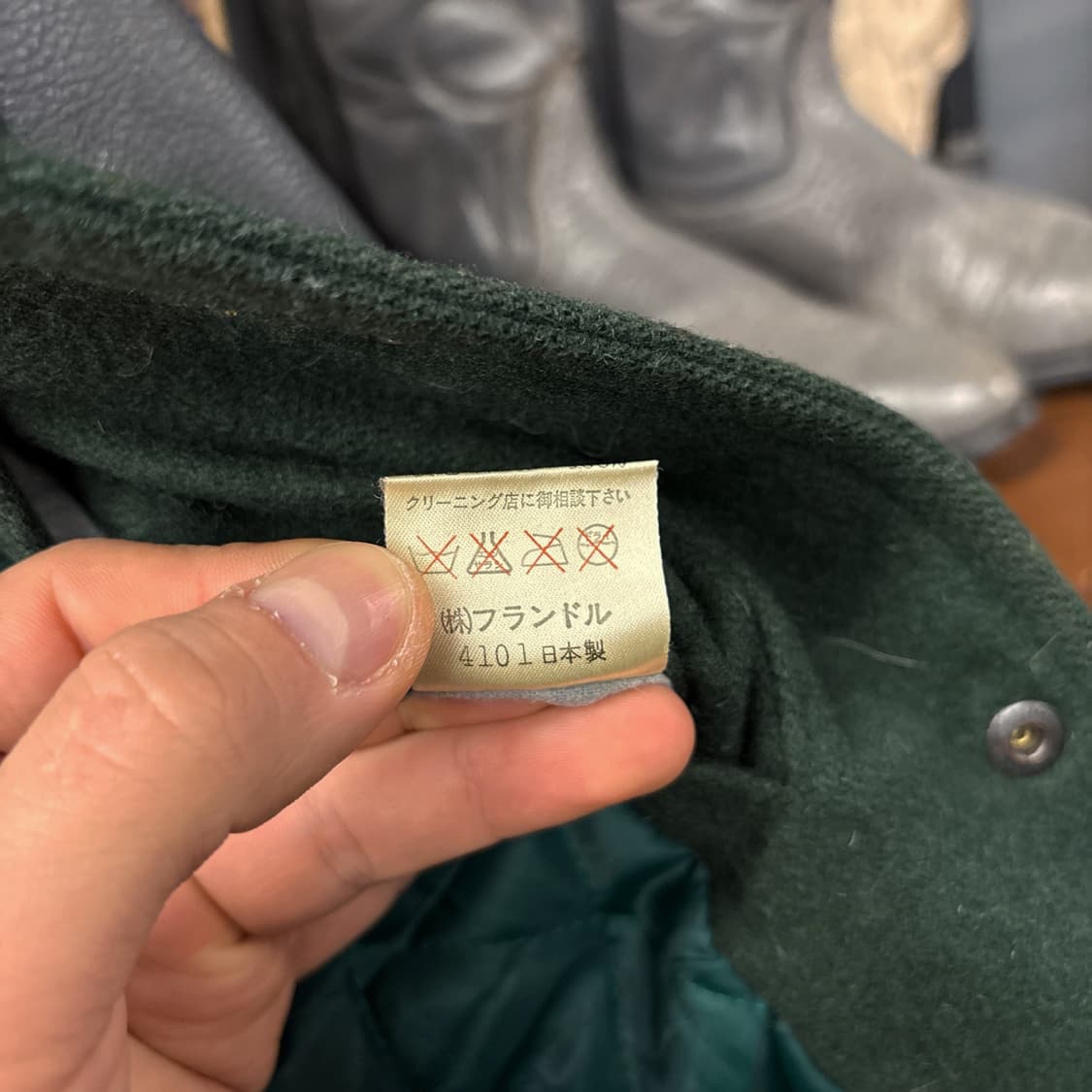 80s 맨즈 플랑드레 엠브로이드 울 레더 후드 바시티 자켓 N936 상품이미지10