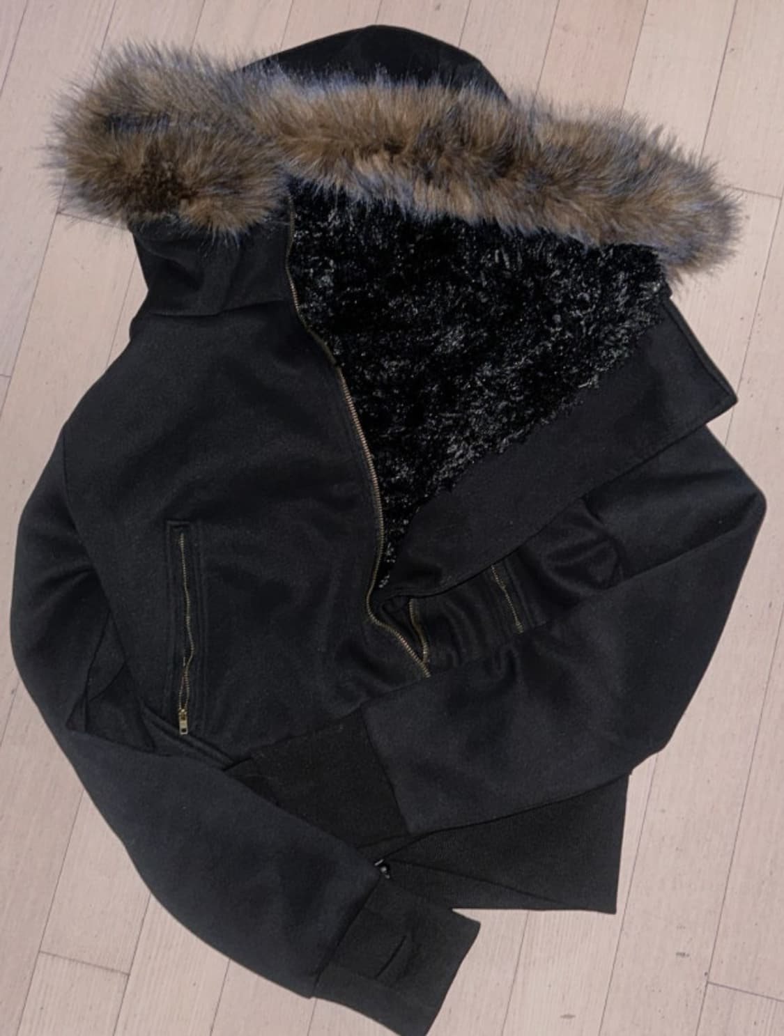 YOUNG STAGE 퍼 슬랜티드 후드 스웨트셔츠 집업 상품이미지1