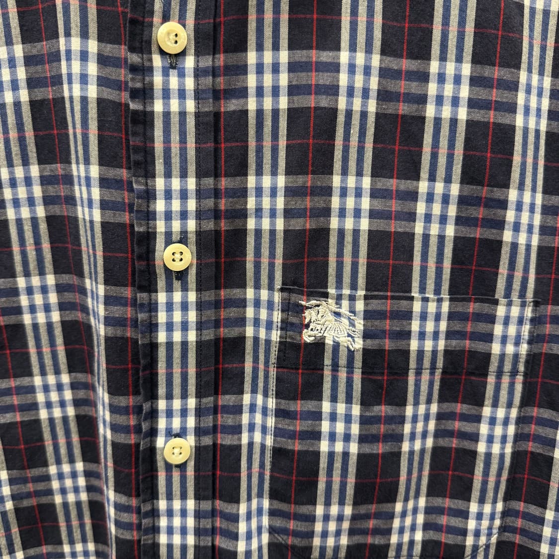 버버리 런던 클래식 노바 체크 반팔 셔츠 자수 로고 코튼 네이비 상품이미지6