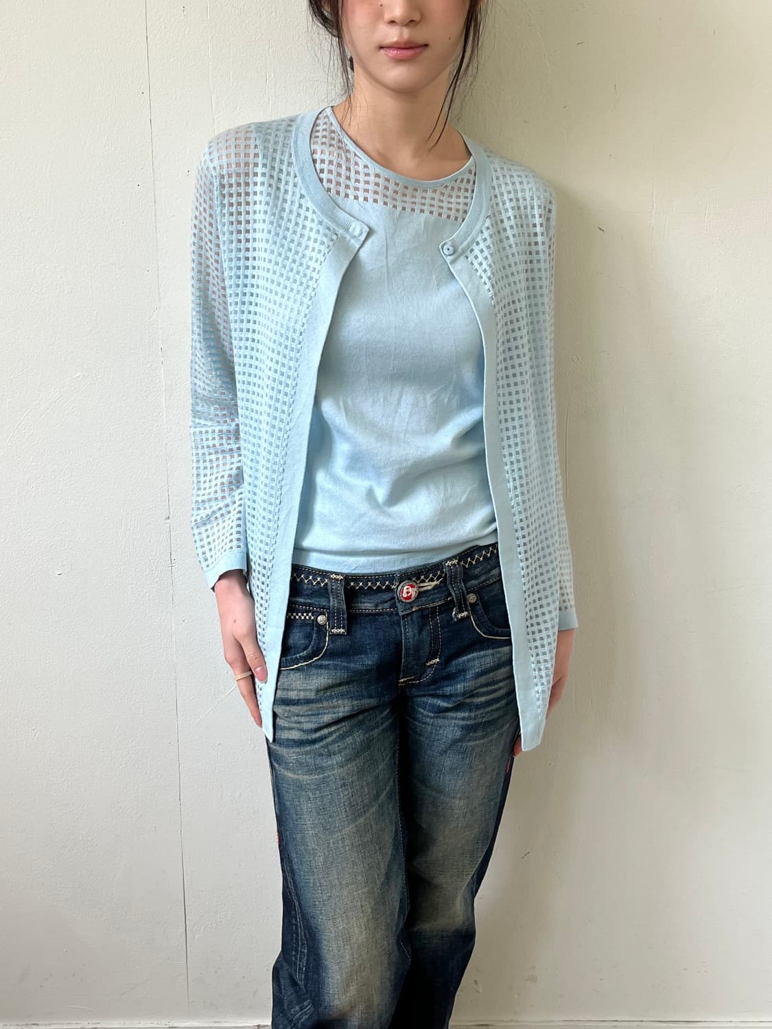 DoCLASSE 스카이 블루 시스루 가디건 상품이미지3