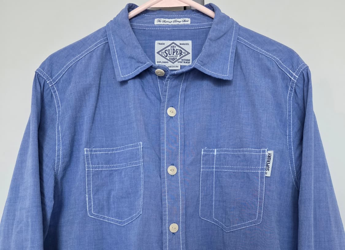 슈퍼드라이(SUPERDRY) 코튼 롱슬리브 샴브레이 셔츠 블루 (M 상품이미지3