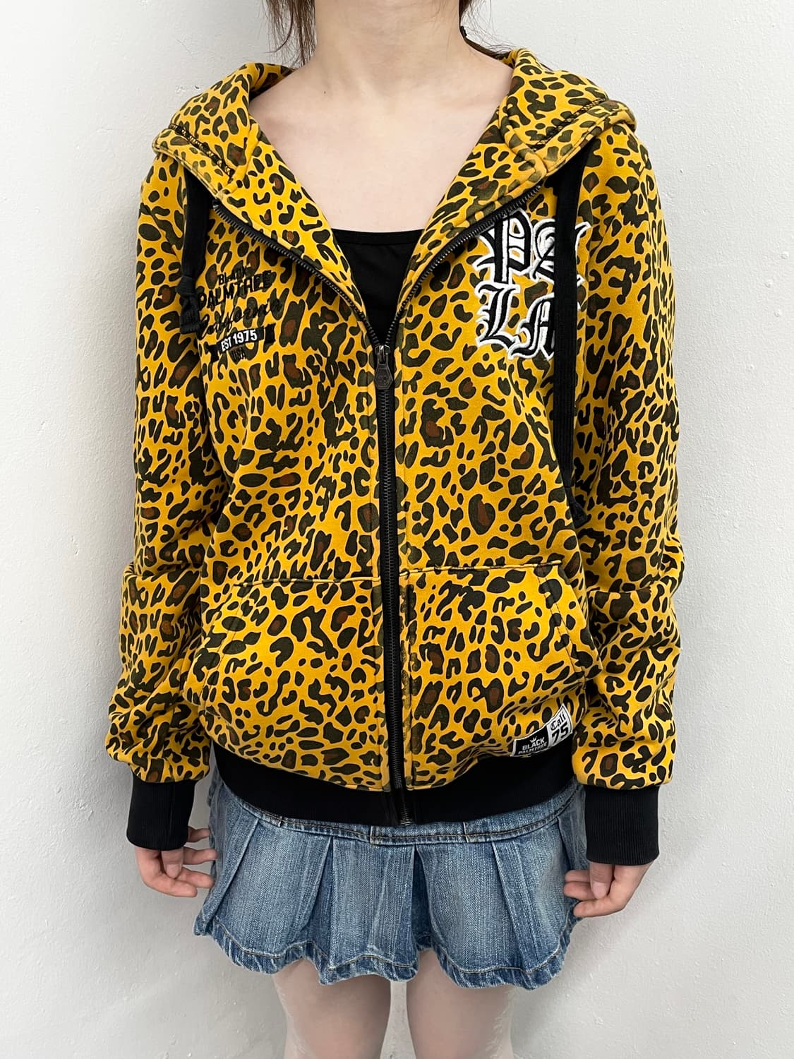 갸루 레오파드 자수패치 후드집업 상품이미지1
